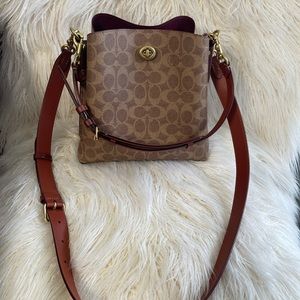 Coach Signature Pattern Brown Willow Bucket Bag